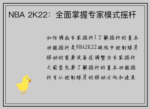 NBA 2K22：全面掌握专家模式摇杆