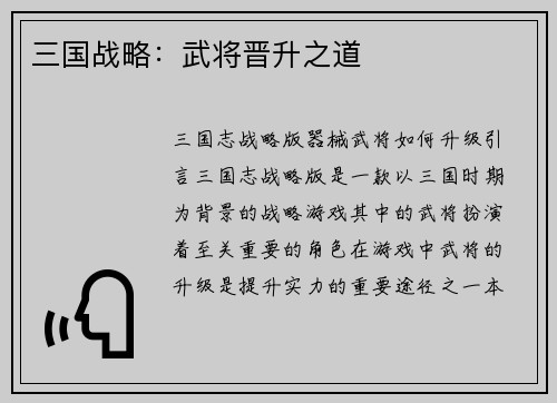 三国战略：武将晋升之道